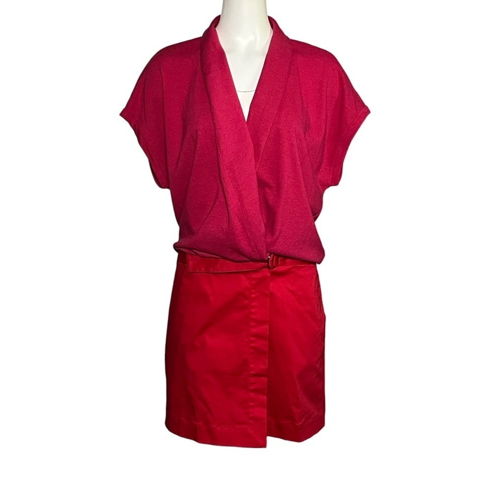 Lacoste Women's Pink Red Wrap Dress Polo Golf Tennis Logo Size 46 (14, L) NWT
